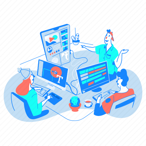 Teamwork, work, team, man, woman, computer illustration - Download on Iconfinder