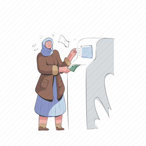 Finance, woman, atm, cash, machine, money illustration - Download on Iconfinder