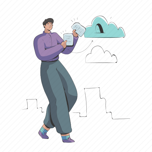 Storage, man, cloud, transfer, document, paper illustration - Download on Iconfinder