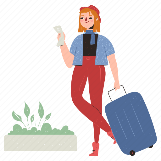 Travel, woman, luggage, suitcase, person, ticket illustration - Download on Iconfinder