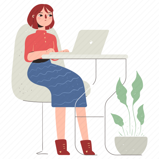 Workspace, furniture, desk, woman, computer, office, person illustration - Download on Iconfinder