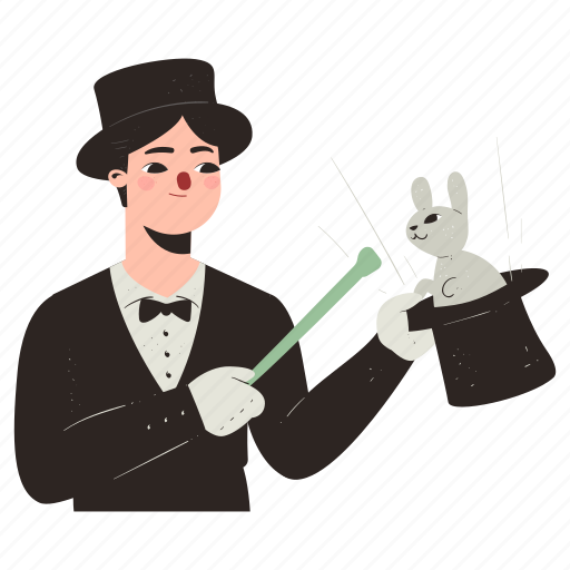 Jobs, magic, rabbit, hat, magician, person, man illustration - Download on Iconfinder