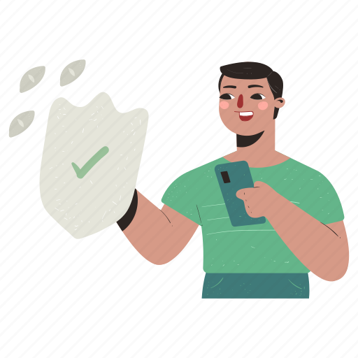 Security, shield, protection, privacy, smartphone, online, man illustration - Download on Iconfinder
