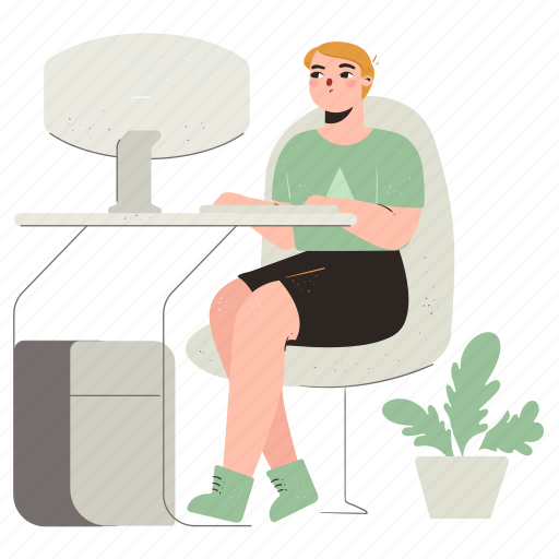 Workspace, furniture, desk, computer, office, person, plant illustration - Download on Iconfinder