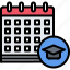 calendar, cap, lesson, school, student, university 