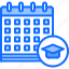 calendar, cap, lesson, school, student, university 
