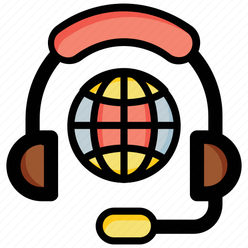 Consultancy services, global communication, headphones, headphones globe, support center icon - Download on Iconfinder
