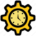 business organization, gear clock, mechanism emblem, production, work schedule