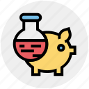 experiment, flask, laboratory, liquid, piggy, piggy lab, science