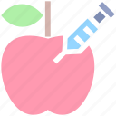 apple, fruit, genetic, gmo, modification, science, syringe
