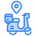 scooter, motorcycle, transport, map, pin, location, delivery, box, package