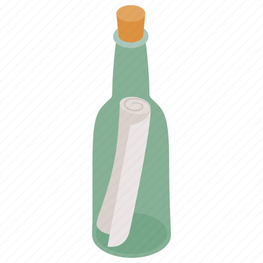 Bottle, glass, help, isometric, message, note, sea icon - Download on Iconfinder