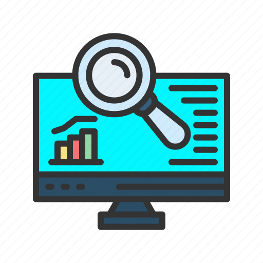 Seo monitoring, supervision, analytics, report, graph, magnifier, perfomance icon - Download on Iconfinder