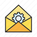 email optimization, mail, envelope, communication, letter, gear, message, inbox