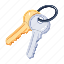door key, lock key, latchkey, passkey, key access