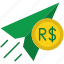 send, money, brasilian, real, and, green, paper, plane 