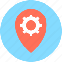 cog, location pointer, location setting, map marker, map setting