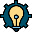 idea, innovation, light, bulb, gear, implement