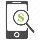 ecommerce, magnifying glass, mobile, money, phone, search, seo