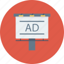 ad, advertisement, advertising, billboard, board, sign, street