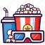 cinema, drink, entertainment, food, glasses, popcorn, soda 