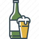 beer bottle, beer foam, beer glass, outline