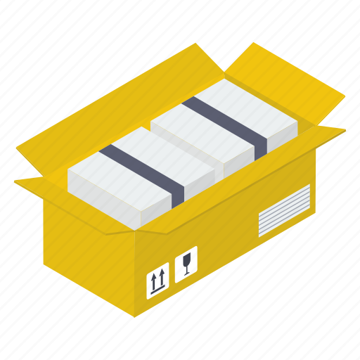 Cargo, delivery packaging, open cardboard, package filling, parcel filling icon - Download on Iconfinder