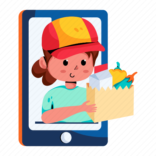 Delivery girl, grocery delivery, online grocery, online delivery, grocery app illustration - Download on Iconfinder