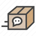 chat, shipping, box, delivery, package, bubble