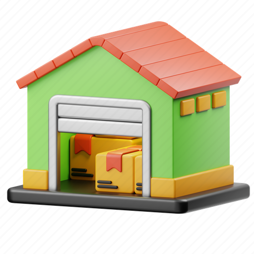 Warehouse, logistic, garage, storage, box, package, house 3D illustration - Download on Iconfinder