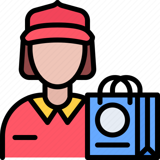 Courier, woman, bag, shop, store, commerce, ecommerce icon - Download on Iconfinder