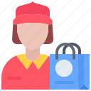 courier, woman, bag, shop, store, commerce, ecommerce