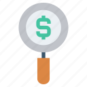 dollar sign, find, magnifier, online, search, shopping, view