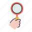 search, find, glass, magnifier, magnifying, zoomhand 