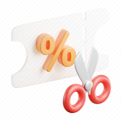 Coupon, cutting, shopping, store, commerce, grocery 3D illustration - Download on Iconfinder