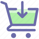 arrow, cart, down, ecommerce, shopping, shopping cart
