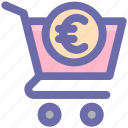 basket, cart, ecommerce, euro sign, money, shopping, shopping cart