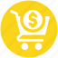 basket, cart, dollar sign, ecommerce, money, shopping, shopping cart 