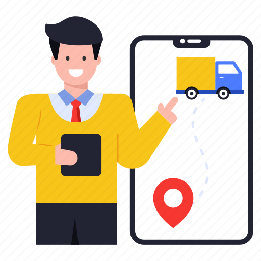 Delivery navigation, track delivery, online delivery, mobile navigation, online delivery truck illustration - Download on Iconfinder