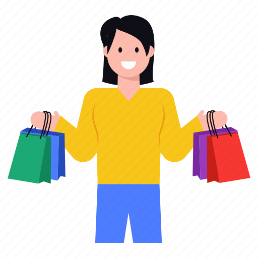 Shopping, purchase, shopping girl, shopping woman, buyer illustration - Download on Iconfinder