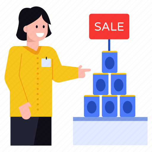 Sale, products on sale, discounted products, sales girl, shopping sale illustration - Download on Iconfinder