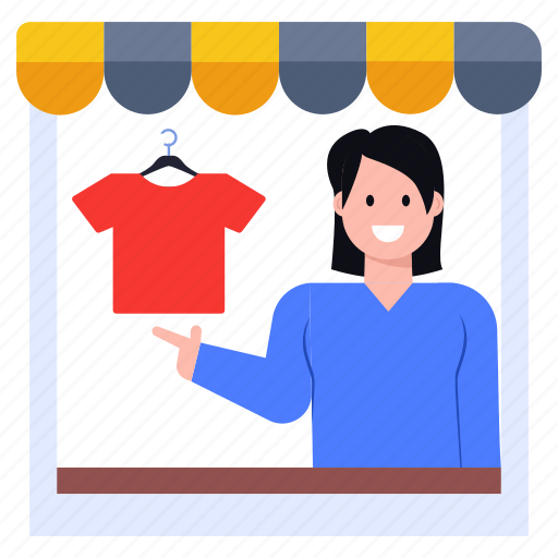 Shirts shop, shopkeeper, storekeeper, clothes shop, outlet, vendor illustration - Download on Iconfinder