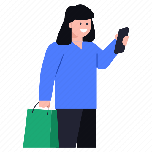 Girl with shopping, purchase, shopping girl, shopping woman, female buyer illustration - Download on Iconfinder