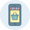 basket, cart, mobile, online, phone, shopping, smartphone