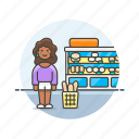 bakery, shopping, basket, bread, buy, store, woman