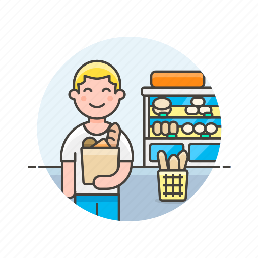 Bakery, shopping, basket, bread, buy, man, store icon - Download on Iconfinder