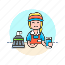 cashier, shopping, store, apple, pay, smartphone, woman