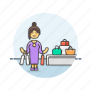 counter, display, shopping, bag, buy, store, woman