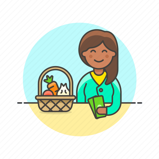 Shopping, vegetable, basket, buy, fruit, money, woman icon - Download on Iconfinder