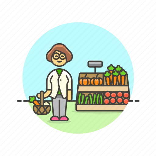 Shopping, vegetable, basket, farmers, fruit, market, woman icon - Download on Iconfinder